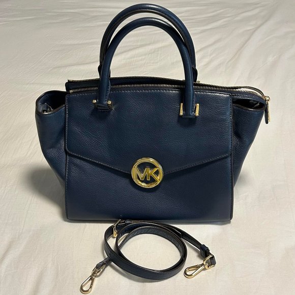 Michael Kors Hudson | Large Leather Satchel Shoulder Bag | Navy Blue - Picture 4 of 13